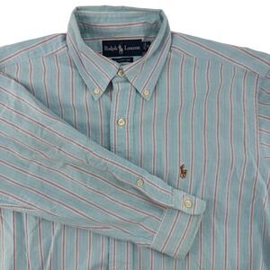 Vintage Ralph Lauren Classic Pastel Striped Button Down Polo Shirt Men Medium